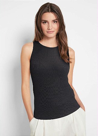 Blusa Camiseta Regata Canelada com Decote Redondo - Moda Feminina
