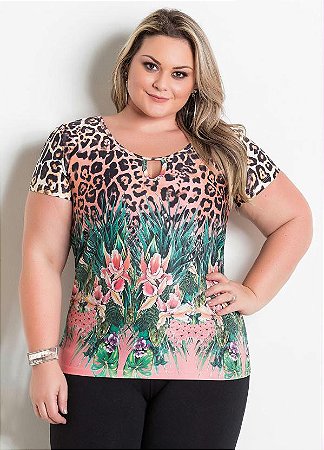 Blusa Camisa Feminina Plus Size Animal Print Elegante Casual