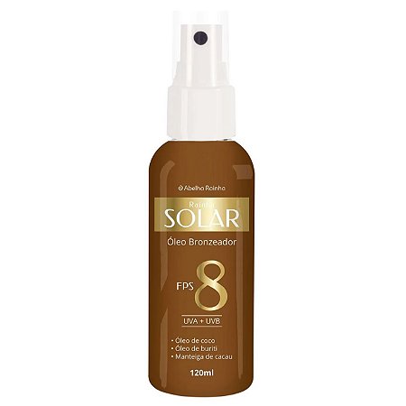 Óleo Bronzeador FPS8 UVA/UVB com Óleo de Coco Abelha Rainha