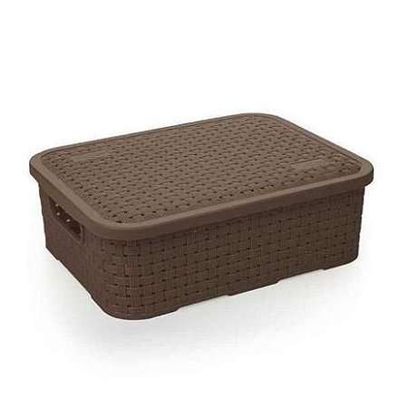 CESTO RATTAN C/ TP BAIXO MEDIO MARROM