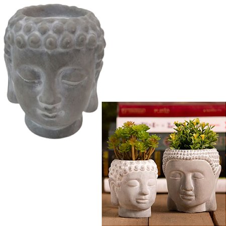 CACHEPOT DE CONCRETO BUDDHA FACE CINZA 8,5x8x9,5cm