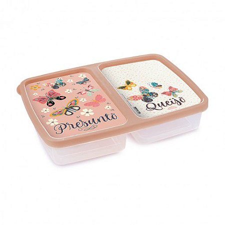 POTE CLIC DEC RETANGULAR 1,1L C/ 2 DIV ROSA PASTEL