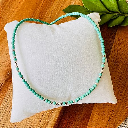 Colar Choker Ball Pedra Turquesa