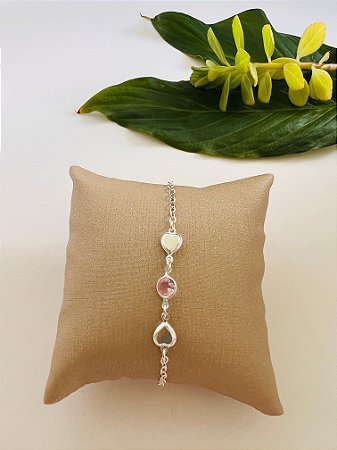 Tornozeleira Coração com Zircônia Rosa