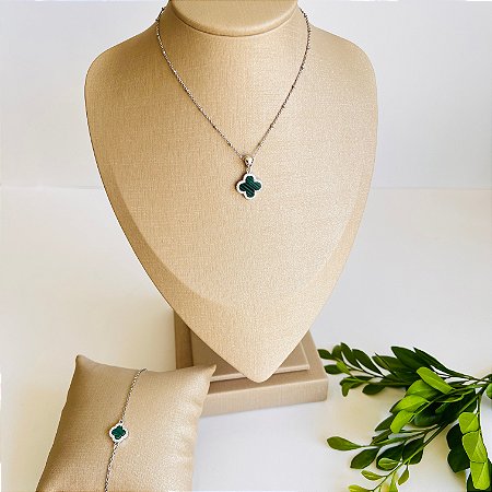 Gargantilha Flor Malaquita e Zircônias