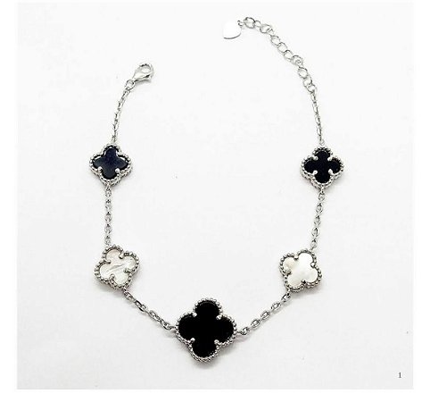 Pulseira 5 Flores Madrepérola e Ônix