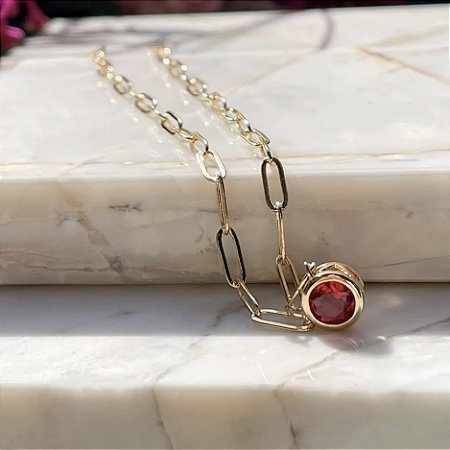 Colar Cristal Rubi Redondo/ Semijoia