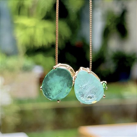 Colar Fusion Verde Oval e Gota Verde/ Semijoia