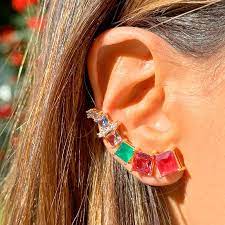 Brinco Cristal Ear Cuff Quadrados/Semijoia