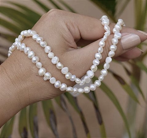 Colar Pérolas Naturais Barrocas com Prata 38cm+4cm