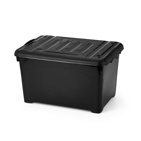 Caixa Organizadora 45L Preta - Grande Capacidade, Empilhável c/ Tampa