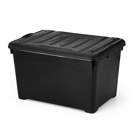 Caixa Organizadora 65L Preta - Grande Capacidade, Empilhável c/ Tampa