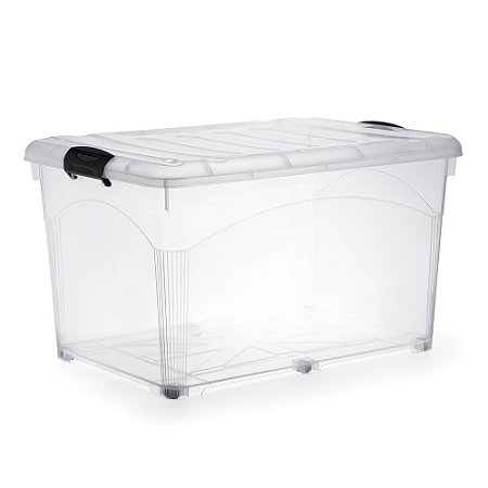 Caixa Organizadora 95L Transparente - Grande Capacidade, Empilhável c/ Tampa