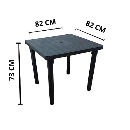 Mesa Desmontável Quadrada Preta 82cm Injeplastec