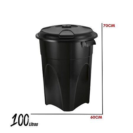 Lixeira 100 Litros Preta com Rodas e Tampa - Cozinha/Comércio