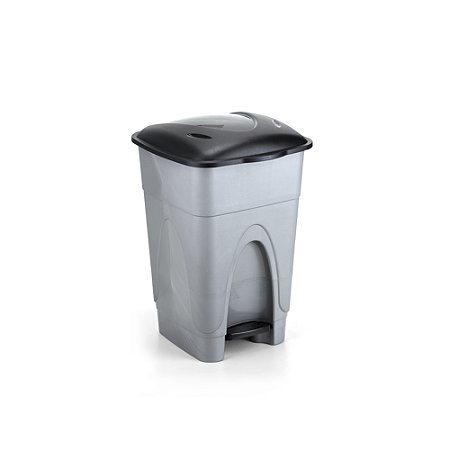 Lixeira 65L Prata/Preto com Pedal Cozinha/Comércio