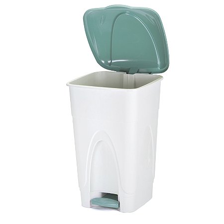 Lixeira 65L Branca/Verde com Pedal Cozinha/Comércio