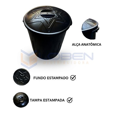 Cesto de Lixo com Tampa 60 Litros Preto