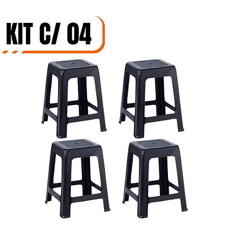 Kit 4 Banqueta De Plastico Preta