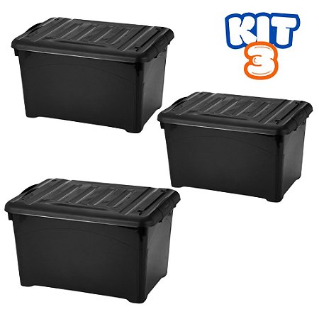 Kit 03 Caixas Organizadoras Container 95 Litros Black