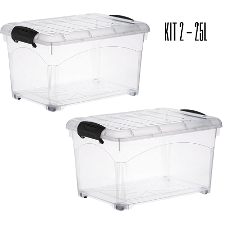 Kit 02 Caixas Organizadora Container 25 Litros Transparente