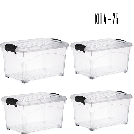 Kit 04 Caixas Organizadora Container 25 Litros Transparente