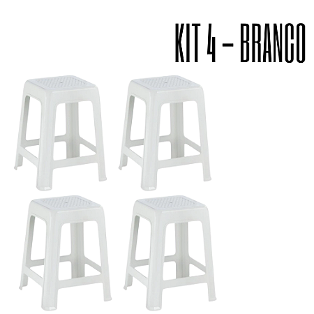 Kit 04 Banquetas Cor Branco - Cozinha, Bar, Jardim, Resistentes