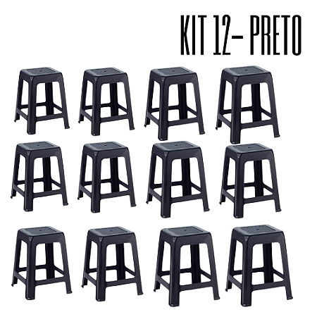 Kit 12 Banquetas Cor Preto - Cozinha, Bar, Jardim, Resistentes