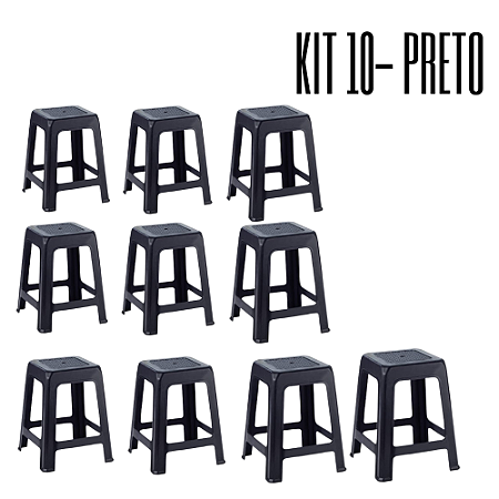 Kit 10 Banquetas Cor Preto - Cozinha, Bar, Jardim, Resistentes