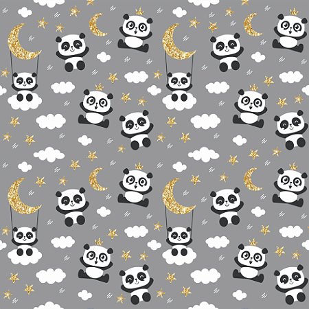 Tecido Tricoline Mini Pandas Estrelado - Peripan - 50 x 150 cm