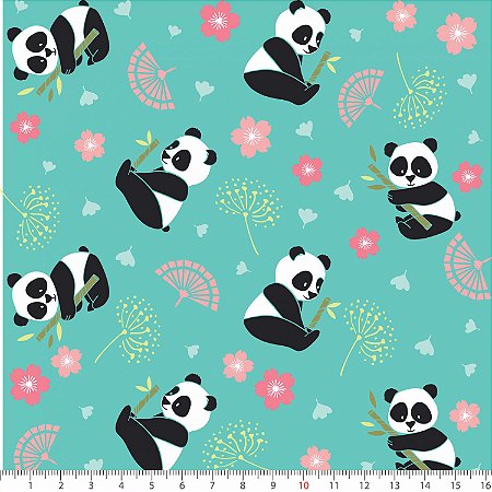Tecido Tricoline Panda 1 (Verde) - Peripan - 50 x 150 cm
