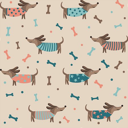 Tecido Tricoline Cachorrinho Salsicha - Pet - Peripan - 50 x 150 cm