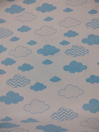 Tecido Tricoline Nuvens Azul Fundo Branco - Teksana - 50 x 150 cm