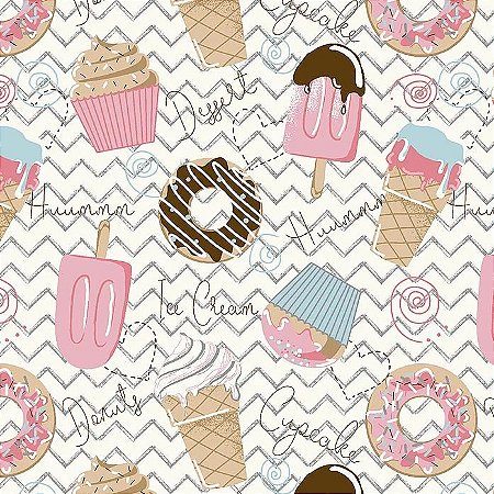 Tecido Tricoline Doçuras (sorvetes e doces)  - Fuxicos e Fricotes - 50 x 150 cm