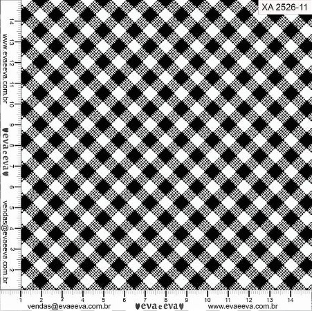Tecido Tricoline Xadrez Diagonal Preto - Eva e Eva - 50 x 150 cm