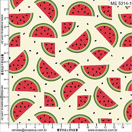 Tecido Tricoline Melancia Fundo Creme ME5314-1 - Eva e Eva - 50 x 150 cm