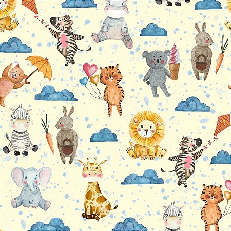 Tecido Tricoline Estampa Digital - Animais Baby - Peripan - 50 x 150 cm