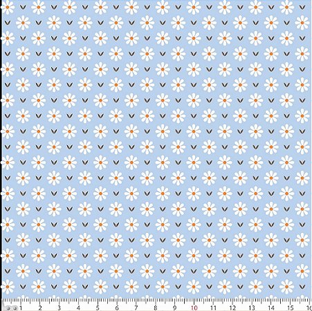 Tecido Tricoline Mini Margaridas Fundo Azul - Peripan - 50 x 150 cm