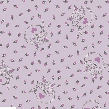 Tecido Tricoline Raposinhas Fundo Lilás Bebê (Raposa) - Ibirapuera - 50 x 150 cm