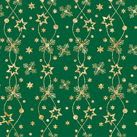 Tecido Tricoline Estrelas Douradas Fundo Verde - Peripan - 50 x 150 cm