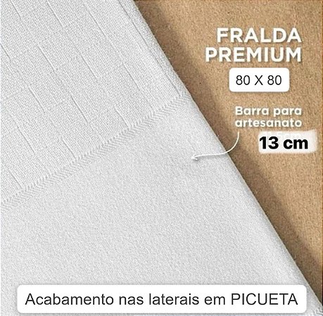 Tecido Fralda Passeio Premium com Barra Pinta e Borda - Com Picueta Branca - Valletex - 80 cm x 80 cm (largura)