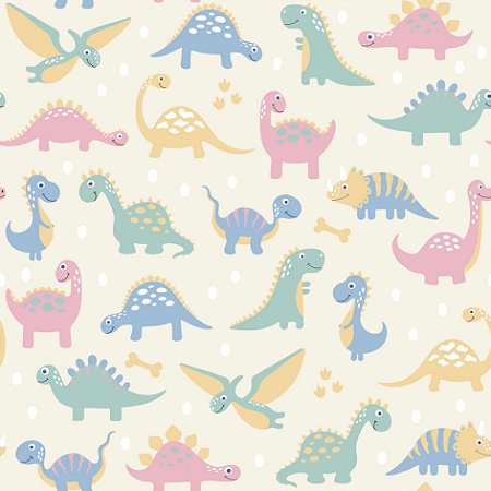 Tecido Tricoline Dinos Jurassic fundo Bege - Peripan - 50 x 150 cm