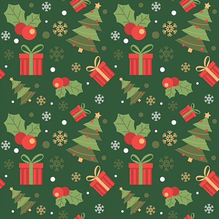 Tecido Tricoline Presentes Natal fundo Verde - Peripan - 50 x 150 cm