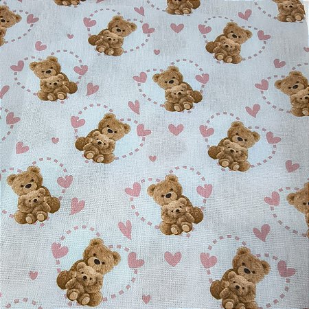 Tecido Tricoline Ursinhos Love - Peripan - 50 x 150 cm