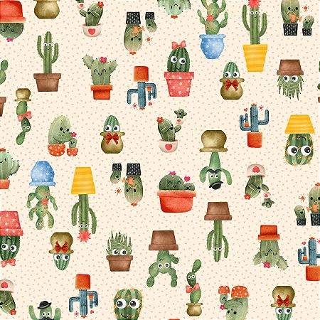 Tecido Tricoline Estampa Digital - Cactos - Peripan - 50 x 150 cm