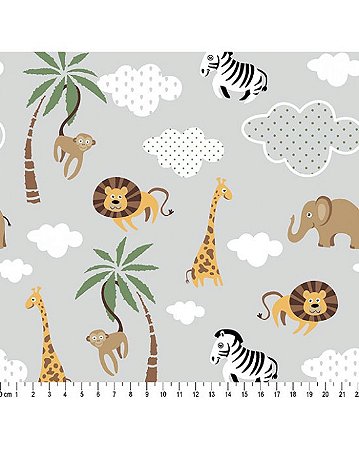 Tecido Tricoline Safári fundo Cinza - Tecidos Caldeira - 50 x 150 cm