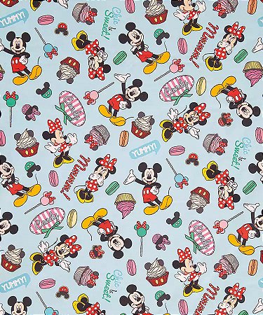 Tecido Tricoline Digital Mickey e Minnie Fundo Azul - Tecidos Dohler - 50 x 150 cm