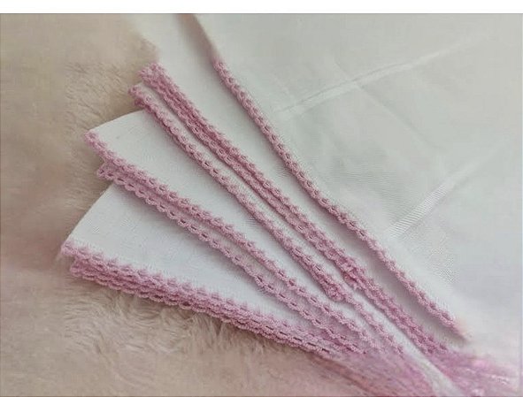 Tecido Fralda de boca Premium com Barra Pinta e Borda com Picueta Rosa - Valletex - 50 cm x 35 cm (largura)