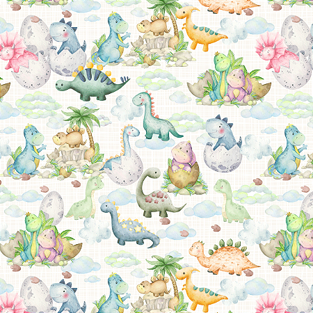 Tecido Tricoline Estampa Digital Mundo Dinos - Coleção Doce Infância - Peripan - 50 x 150 cm