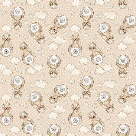 Tecido Tricoline Estampa Digital Ursinho no Balão (Urso) - Coleção Doce Infância - Peripan - 50 x 150 cm